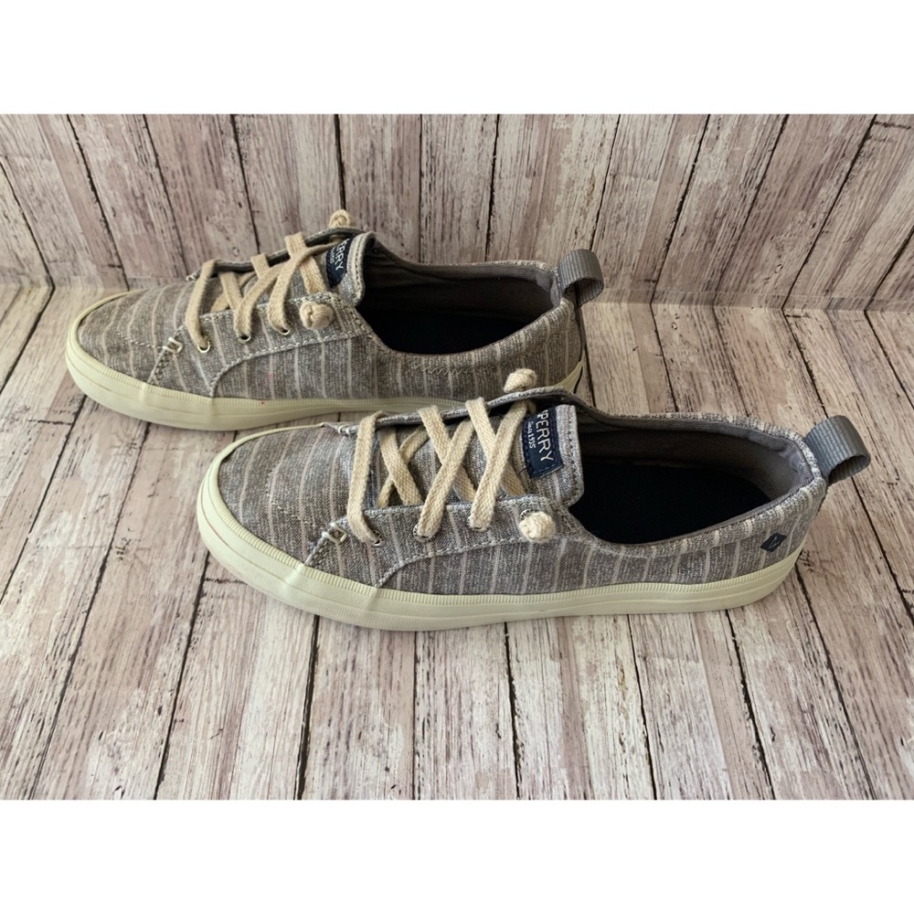 Womens Sperry Canvas Lace Up Gray Striped  Sneakers Size 7